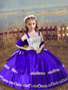 Straps Sleeveless Satin Child Pageant Dress Beading and Embroidery Lace Up