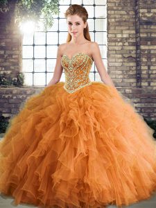 Floor Length Orange Sweet 16 Quinceanera Dress Sweetheart Sleeveless Lace Up