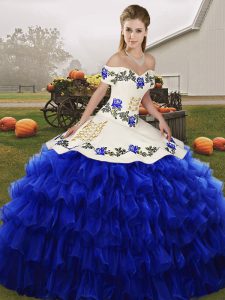 Custom Made Sleeveless Embroidery and Ruffled Layers Lace Up Quinceanera Dresses