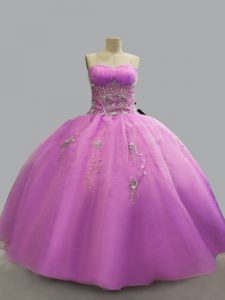 Admirable Lilac Sleeveless Beading Floor Length Quinceanera Dresses