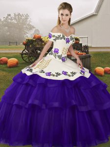Off The Shoulder Sleeveless Brush Train Lace Up Sweet 16 Dress Purple Tulle