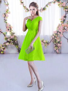 Luxury Yellow Green Bridesmaid Gown Wedding Party with Lace V-neck Cap Sleeves Lace Up