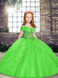 Floor Length Lace Up Little Girl Pageant Dress for Party and Sweet 16 and Wedding Party with Beading