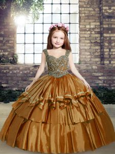 Brown Sleeveless Taffeta Lace Up Pageant Dresses for Party and Wedding Party