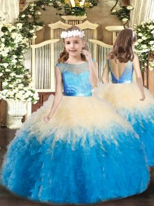 Scoop Sleeveless Backless Pageant Gowns For Girls Multi-color Lace