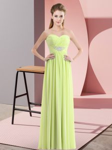 Sleeveless Chiffon Floor Length Zipper Prom Party Dress in Yellow Green with Beading