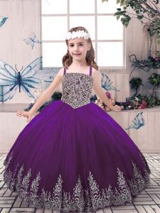Inexpensive Purple Pageant Gowns For Girls Party and Sweet 16 and Wedding Party with Beading and Appliques Straps Sleeveless Lace Up
