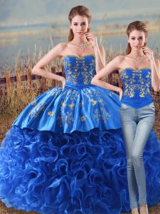 Stunning Royal Blue Sleeveless Embroidery and Ruffles Lace Up Sweet 16 Quinceanera Dress