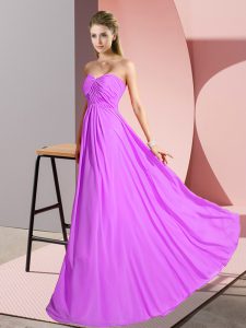Modern Sweetheart Sleeveless Oscars Dresses Floor Length Ruching Lilac Chiffon