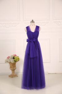 Glorious Purple Sleeveless Ruching Floor Length Dama Dress for Quinceanera