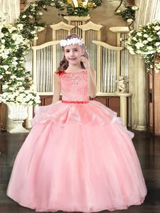 Baby Pink Ball Gowns Beading Little Girls Pageant Dress Zipper Organza Sleeveless Floor Length