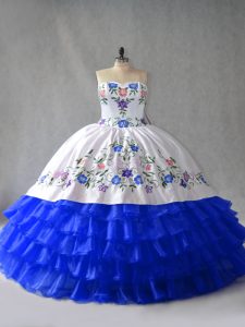 Cute Embroidery and Ruffled Layers Sweet 16 Dress Royal Blue Lace Up Sleeveless