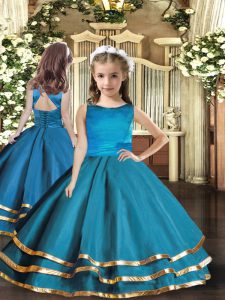 Excellent Floor Length Ball Gowns Sleeveless Teal Winning Pageant Gowns Lace Up