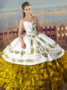 Floor Length Lace Up 15th Birthday Dress Brown for Sweet 16 and Quinceanera with Embroidery and Ruffles