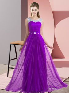 Purple Sleeveless Beading Floor Length Wedding Guest Dresses