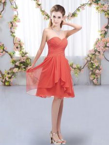 Clearance Coral Red Lace Up Dama Dress for Quinceanera Ruffles and Ruching Sleeveless Knee Length
