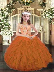 Beautiful Orange Pageant Dresses Party and Wedding Party with Appliques and Ruffles Strapless Sleeveless Lace Up