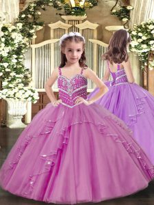 Eye-catching Floor Length Lilac Kids Formal Wear Tulle Sleeveless Beading and Ruffles