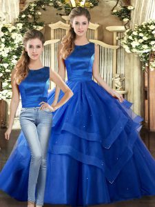 Ruffled Layers Quinceanera Gowns Royal Blue Lace Up Sleeveless Floor Length