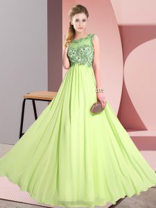 Custom Designed Yellow Green Scoop Backless Beading and Appliques Bridesmaid Gown Sleeveless