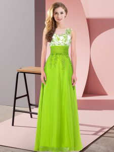 Lovely Appliques Bridesmaid Dress Yellow Green Backless Sleeveless Floor Length