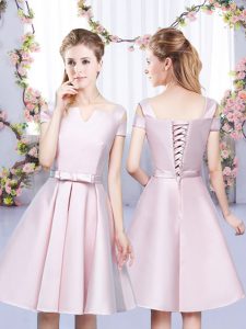 Adorable Baby Pink A-line Bowknot Quinceanera Court Dresses Lace Up Satin Sleeveless Mini Length