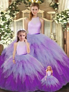 Fashion Multi-color Sleeveless Organza Backless Quinceanera Gowns for Military Ball and Sweet 16 and Quinceanera
