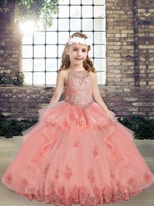 Watermelon Red Sleeveless Tulle Lace Up Pageant Dress for Teens for Party and Wedding Party