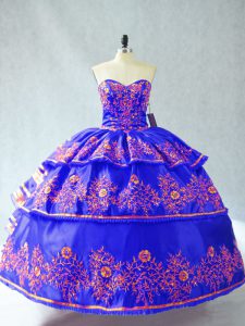 Blue Lace Up 15th Birthday Dress Embroidery and Ruffles Sleeveless Floor Length