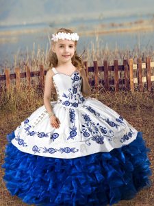 Floor Length Royal Blue Kids Formal Wear Straps Sleeveless Lace Up