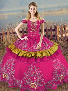 Noble Fuchsia Sleeveless Organza Lace Up Sweet 16 Dresses for Sweet 16 and Quinceanera