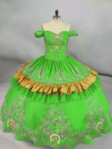 Floor Length Lace Up Sweet 16 Dresses Green for Sweet 16 and Quinceanera with Embroidery