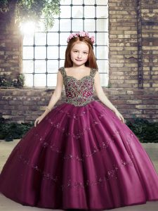 Stunning Beading Little Girls Pageant Gowns Fuchsia Lace Up Sleeveless Floor Length