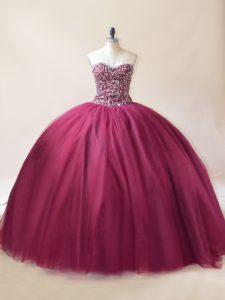 Exceptional Sweetheart Sleeveless Lace Up Quinceanera Gowns Burgundy Tulle