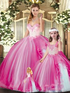 Fuchsia Sleeveless Tulle Lace Up 15th Birthday Dress for Sweet 16 and Quinceanera