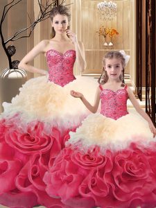Extravagant Fabric With Rolling Flowers Sweetheart Sleeveless Lace Up Beading and Ruffles Sweet 16 Quinceanera Dress in Multi-color