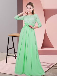Chiffon 3 4 Length Sleeve Floor Length Dama Dress for Quinceanera and Lace and Belt