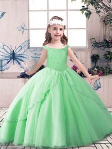 Eye-catching Apple Green Sleeveless Beading Floor Length Kids Formal Wear