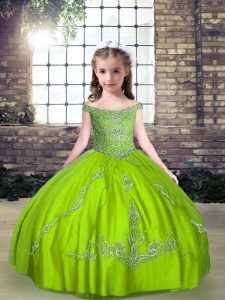 Ball Gowns Beading Pageant Dress for Womens Lace Up Tulle Sleeveless Floor Length