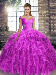 Top Selling Lilac Sweet 16 Dresses Off The Shoulder Sleeveless Brush Train Lace Up
