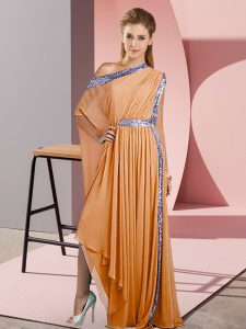 Superior Orange Sleeveless Asymmetrical Sequins Side Zipper Homecoming Dress