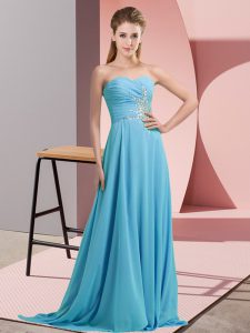 Aqua Blue Sweetheart Lace Up Beading Pageant Dress for Girls Sleeveless