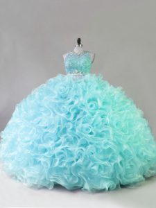 Traditional Floor Length Two Pieces Sleeveless Blue Quinceanera Gown Zipper