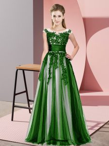 Gorgeous Green Sleeveless Beading and Lace Floor Length Bridesmaid Dress