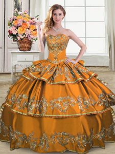 Elegant Brown Satin and Organza Lace Up Sweet 16 Quinceanera Dress Sleeveless Floor Length Embroidery and Ruffled Layers