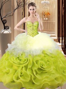 Flirting Multi-color Sleeveless Organza Lace Up Quinceanera Gown for Sweet 16 and Quinceanera