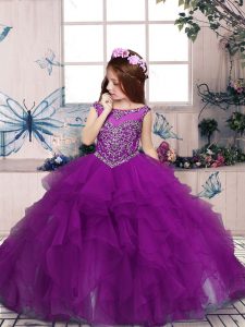Purple Girls Pageant Dresses Party and Wedding Party with Beading Scoop Sleeveless Zipper