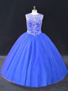 Pretty Scoop Sleeveless Tulle Quinceanera Gowns Beading Lace Up