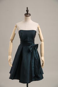 Peacock Green Prom and Party and Military Ball with Bowknot Strapless Sleeveless Zipper