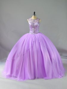 New Style Lavender Sleeveless Tulle Lace Up 15 Quinceanera Dress for Sweet 16 and Quinceanera